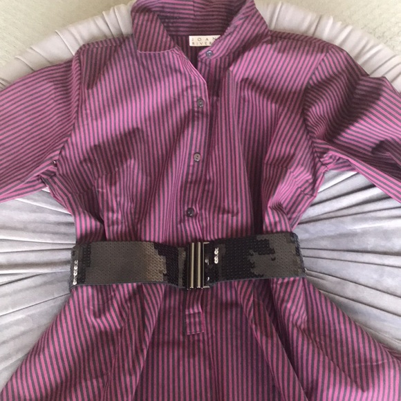 Joan Rivers high/low hem button down blouse. Purple and dark navy stripe- Fun! - Picture 2 of 7